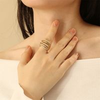 Wholesale Elegant Simple Style Lines Copper Layered Inlay 18K Gold Plated Zircon Open Rings main image 4