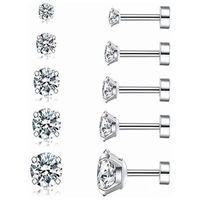5 Pairs Simple Style Round Plating 304 Stainless Steel Zircon Ear Studs main image 1