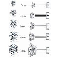 5 Pairs Simple Style Round Plating 304 Stainless Steel Zircon Ear Studs main image 2