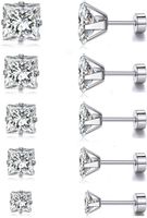 5 Pairs Simple Style Square Plating 304 Stainless Steel Zircon 18K Gold Plated Ear Studs main image 5