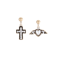 1 Pair Retro Cross Heart Shape Wings Asymmetrical Plating Inlay Alloy Artificial Pearls Zircon Drop Earrings sku image 1