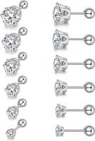 6 Pairs Simple Style Round 304 Stainless Steel Zircon Ear Studs main image 4