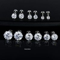 6 Pairs Simple Style Round 304 Stainless Steel Zircon Ear Studs main image 2