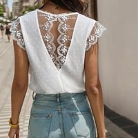 Women's Blouse Short Sleeve Blouses Lace Vacation Solid Color main image 3