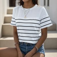 Women's T-shirt Short Sleeve T-Shirts Stripe Rib-Knit Vacation Stripe main image 6