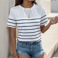 Women's T-shirt Short Sleeve T-Shirts Stripe Rib-Knit Vacation Stripe main image 3