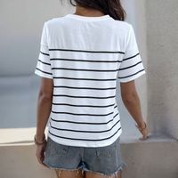 Women's T-shirt Short Sleeve T-Shirts Stripe Rib-Knit Vacation Stripe main image 4
