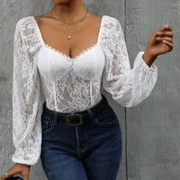Women's Bodysuits Bodysuits Rib-Knit Lace Simple Style Solid Color main image 2