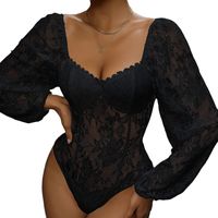 Women's Bodysuits Bodysuits Rib-Knit Lace Simple Style Solid Color main image 5