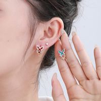 1 Pair IG Style Fairy Style Classic Style Butterfly Enamel Plating Inlay Copper Alloy Rhinestones 18K Gold Plated Ear Studs main image 10