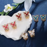 1 Pair IG Style Fairy Style Classic Style Butterfly Enamel Plating Inlay Copper Alloy Rhinestones 18K Gold Plated Ear Studs main image 9