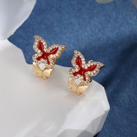 1 Pair IG Style Fairy Style Classic Style Butterfly Enamel Plating Inlay Copper Alloy Rhinestones 18K Gold Plated Ear Studs main image 7