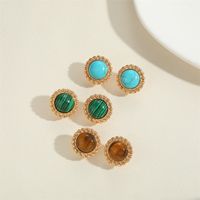 1 Pair Vintage Style Simple Style Commute Round Inlay Copper Natural Stone Pearl 14K Gold Plated Ear Studs main image 3