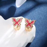 1 Pair IG Style Fairy Style Classic Style Butterfly Enamel Plating Inlay Copper Alloy Rhinestones 18K Gold Plated Ear Studs main image 6