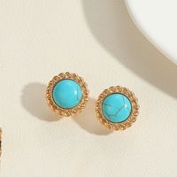 1 Pair Vintage Style Simple Style Commute Round Inlay Copper Natural Stone Pearl 14K Gold Plated Ear Studs sku image 2