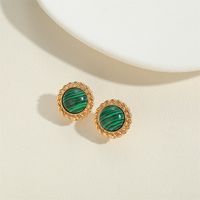 1 Pair Vintage Style Simple Style Commute Round Inlay Copper Natural Stone Pearl 14K Gold Plated Ear Studs sku image 3