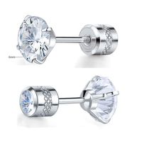 1 Pair Simple Style Round Inlay 304 Stainless Steel Zircon 18K Gold Plated Ear Studs sku image 1