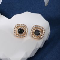 1 Pair Elegant Lady Square Plating Inlay Copper Alloy Artificial Gemstones 18K Gold Plated Ear Studs main image 5