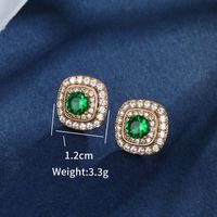 1 Pair Elegant Lady Square Plating Inlay Copper Alloy Artificial Gemstones 18K Gold Plated Ear Studs main image 3