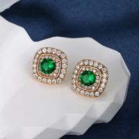 1 Pair Elegant Lady Square Plating Inlay Copper Alloy Artificial Gemstones 18K Gold Plated Ear Studs main image 6