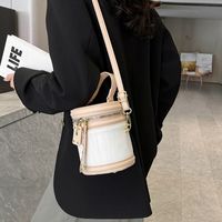 Women's Pu Leather Color Block Classic Style Sewing Thread Zipper Crossbody Bag sku image 3
