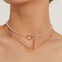 Elegant Simple Style Heart Shape Alloy Plastic Women's Double Layer Necklaces main image 1