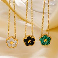 304 Stainless Steel 18K Gold Plated IG Style Inlay Flower Acrylic Necklace main image 4