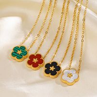 304 Stainless Steel 18K Gold Plated IG Style Inlay Flower Acrylic Necklace main image 3