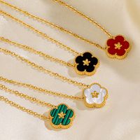 304 Stainless Steel 18K Gold Plated IG Style Inlay Flower Acrylic Necklace main image 5