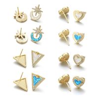 1 Pair Casual Simple Style Triangle Moon Heart Shape Copper Zircon 18K Gold Plated Ear Studs main image 5