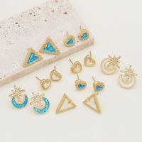 1 Pair Casual Simple Style Triangle Moon Heart Shape Copper Zircon 18K Gold Plated Ear Studs main image 1