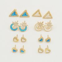 1 Pair Casual Simple Style Triangle Moon Heart Shape Copper Zircon 18K Gold Plated Ear Studs main image 4