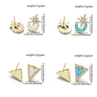 1 Pair Casual Simple Style Triangle Moon Heart Shape Copper Zircon 18K Gold Plated Ear Studs main image 2