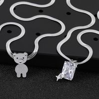 304 Stainless Steel Casual Simple Style Polishing Little Bear Zircon Pendant Necklace main image 3
