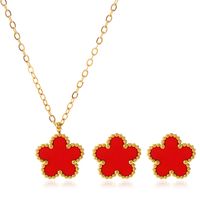 304 Stainless Steel 18K Gold Plated Simple Style Inlay Flower Acrylic Earrings Necklace main image 8