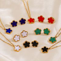 304 Stainless Steel 18K Gold Plated Simple Style Inlay Flower Acrylic Earrings Necklace main image 2