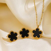 304 Stainless Steel 18K Gold Plated Simple Style Inlay Flower Acrylic Earrings Necklace main image 5