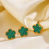 304 Stainless Steel 18K Gold Plated Simple Style Inlay Flower Acrylic Earrings Necklace main image 6