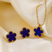 304 Stainless Steel 18K Gold Plated Simple Style Inlay Flower Acrylic Earrings Necklace main image 3