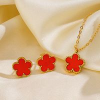 304 Stainless Steel 18K Gold Plated Simple Style Inlay Flower Acrylic Earrings Necklace main image 7