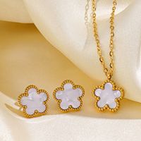 304 Stainless Steel 18K Gold Plated Simple Style Inlay Flower Acrylic Earrings Necklace main image 4
