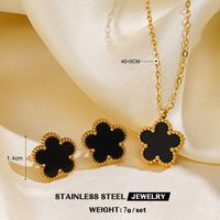304 Stainless Steel 18K Gold Plated Simple Style Inlay Flower Acrylic Earrings Necklace sku image 1