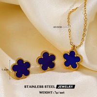 304 Stainless Steel 18K Gold Plated Simple Style Inlay Flower Acrylic Earrings Necklace sku image 5