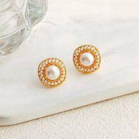 1 Pair IG Style Simple Style Round Inlay Alloy Pearl K Gold Plated Ear Studs main image 4