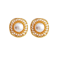 1 Pair IG Style Simple Style Round Inlay Alloy Pearl K Gold Plated Ear Studs main image 5