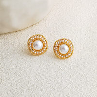 1 Paire Style IG Style Simple Rond Incruster Alliage Perle Plaqué Or K Boucles D'Oreilles main image 6