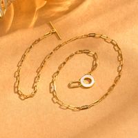 Stainless Steel Gold Plated IG Style Simple Style Circle Toggle Inlay Shell Necklace main image 8