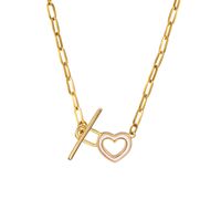 Stainless Steel IG Style Simple Style Heart Shape Toggle Hollow Out Inlay Shell Necklace main image 6