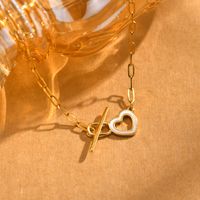 Stainless Steel IG Style Simple Style Heart Shape Toggle Hollow Out Inlay Shell Necklace main image 5