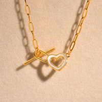 Stainless Steel IG Style Simple Style Heart Shape Toggle Hollow Out Inlay Shell Necklace main image 7